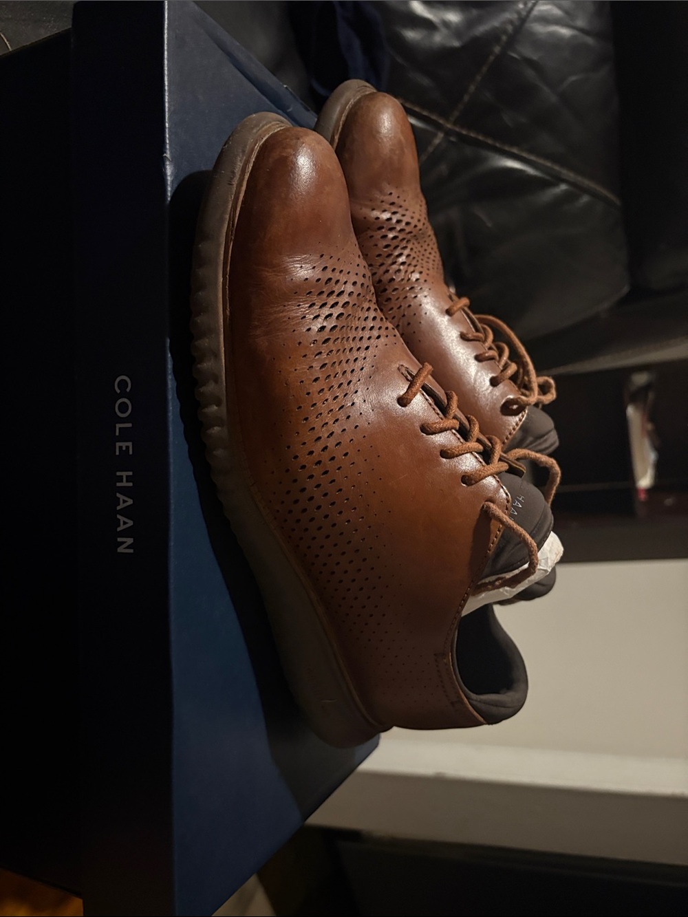 Cole Haan Brown Perforated Leather Oxfords